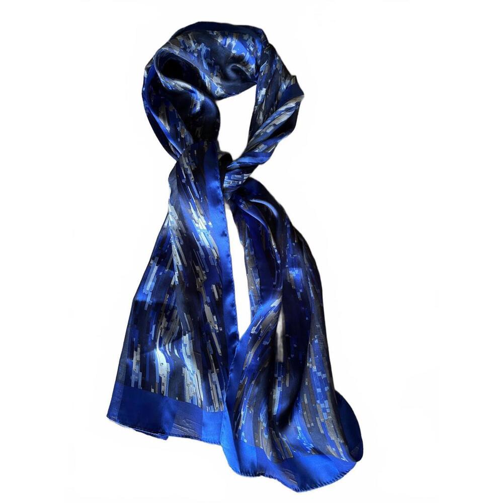 Blue Patterned Women's Silk Scarf